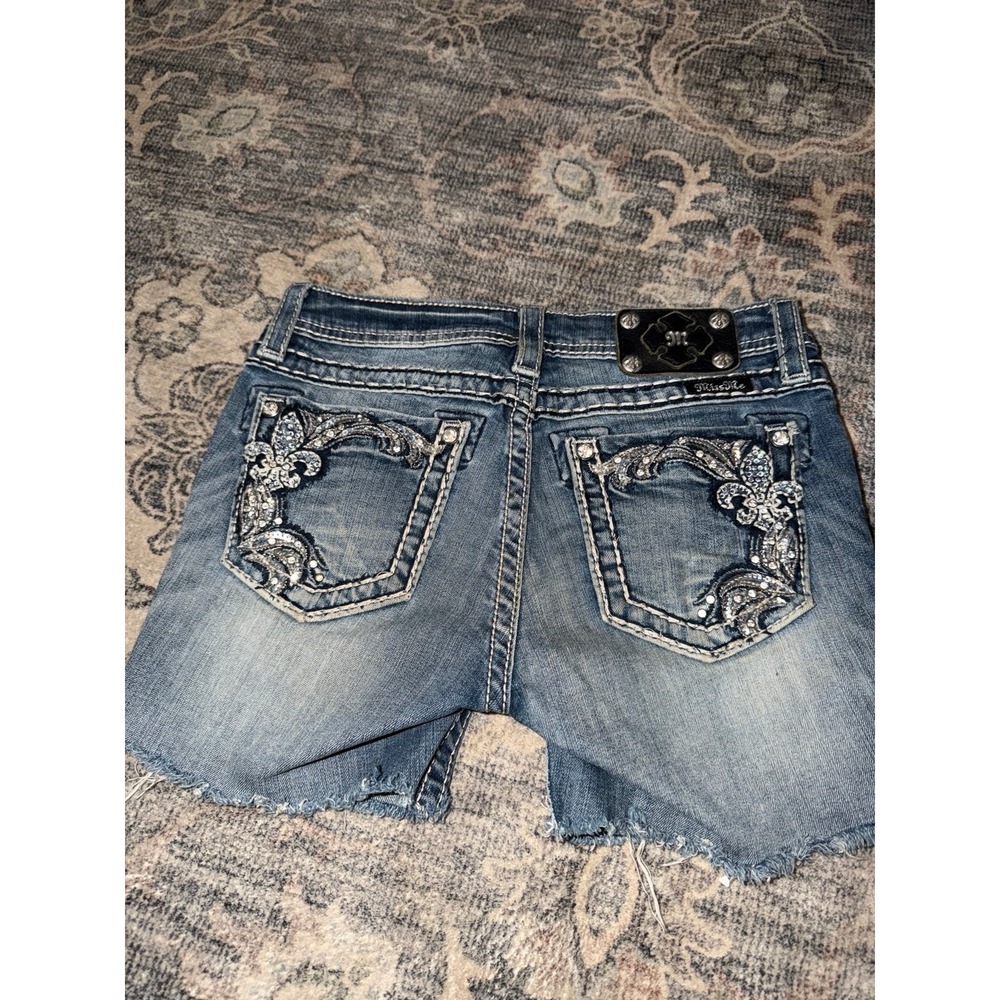 Miss Me Girls Bermuda Shorts Rhinestone Fleur De Lis